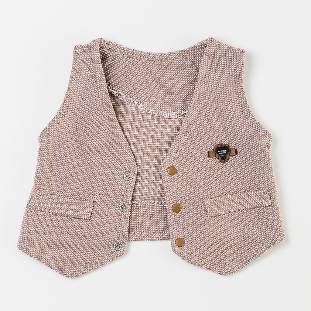 Бебешки комплект за момче риза елече и панталон от трико Fashion Desigh Кафяв