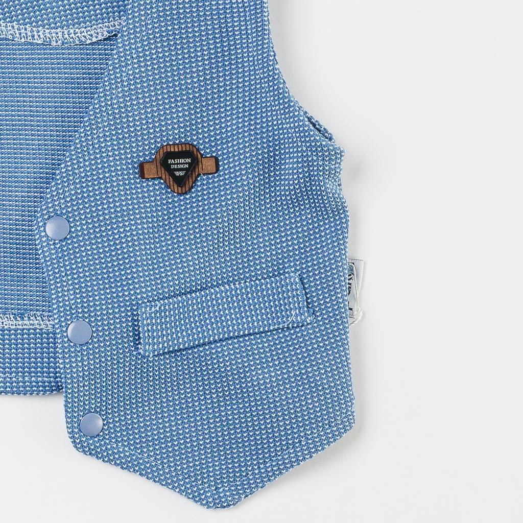 Βρεφικά σετ ρούχων Για Αγόρι Πουκάμισο Γιλέκο με Παντελόνι аπό τρικο  Fashion Desigh  Μπλε
