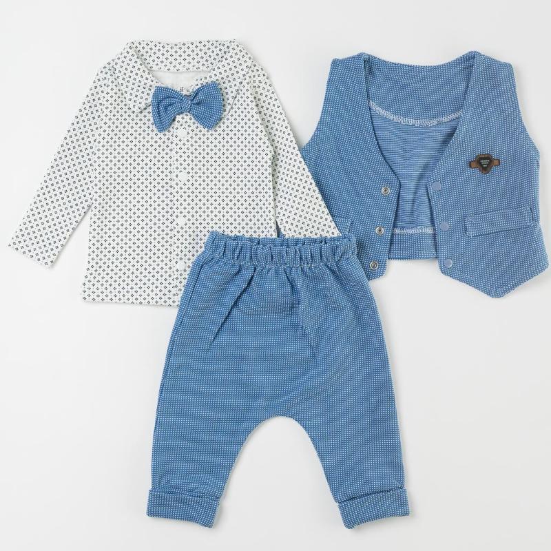 Бебешки комплект  момче ри елече и панталон от трико Fashion Desigh Син