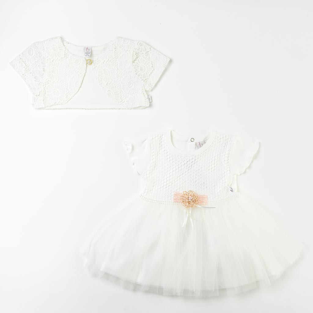 Бебешка официална рокля с болеро къс ръкав тюл и дантела Bulsen Baby Бяла