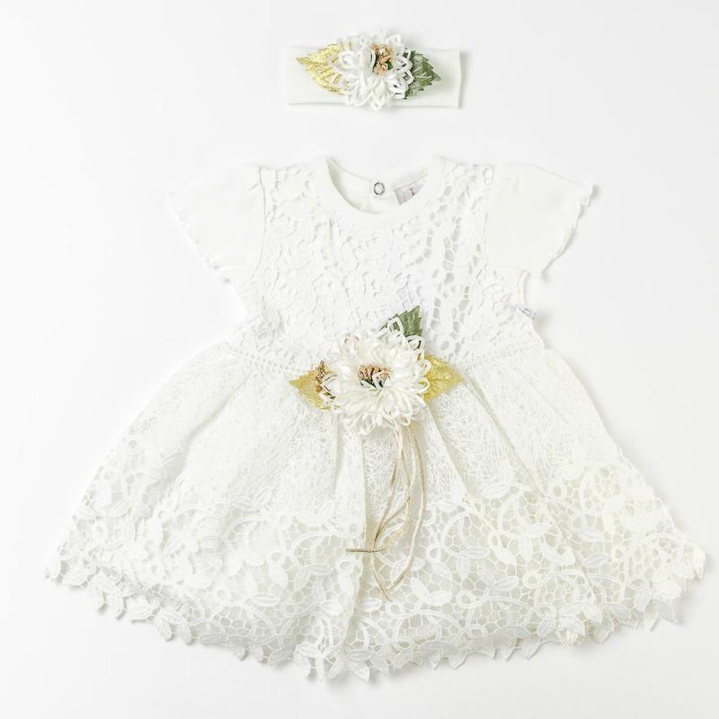Baby formal dress with lace and hair band  Bulsen Baby  White