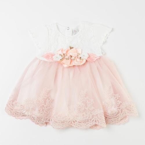 Βρεφικο φορεμα με κοντο μανικι τουλι και στεμα  Bulsen Baby  Ροζε