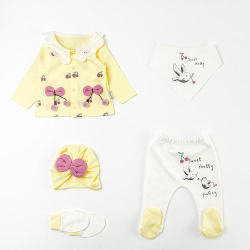 Комплект за новородено момиче 5 части Mini Baby Cherry baby Жълт