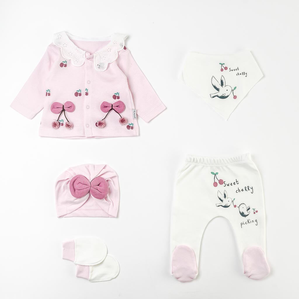 Βρεφικο Σετ για νεογεννητα Κορίτσι 5 τεμάχια  Mini Baby Cherry baby  Ροζ