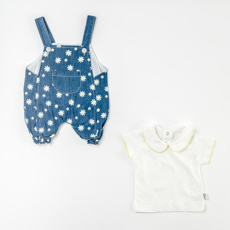 Бебешки комплект дънков гащеризон и тениска  момиче Daisy Baby