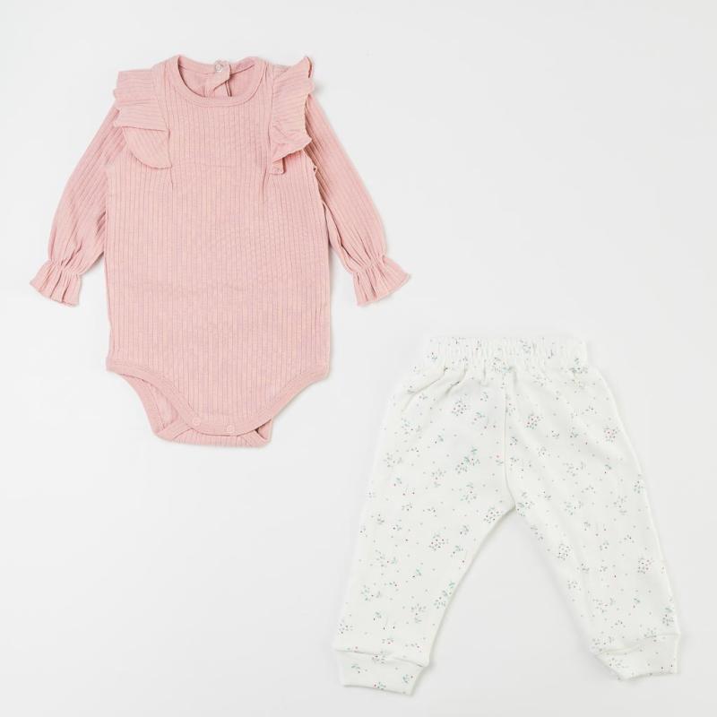 Set pentru bebeluși body şi pantalonaşi Pentru fată  Anna Babba   Natural Baby  Roz