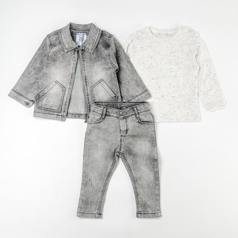Детски коплект  Denim jacket Jeans and Shirt  Bebessi Gray Style  Gray