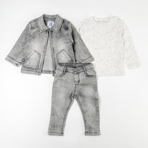 Детски коплект дънково яке дънки и блуза Bebessi Gray Style Сив