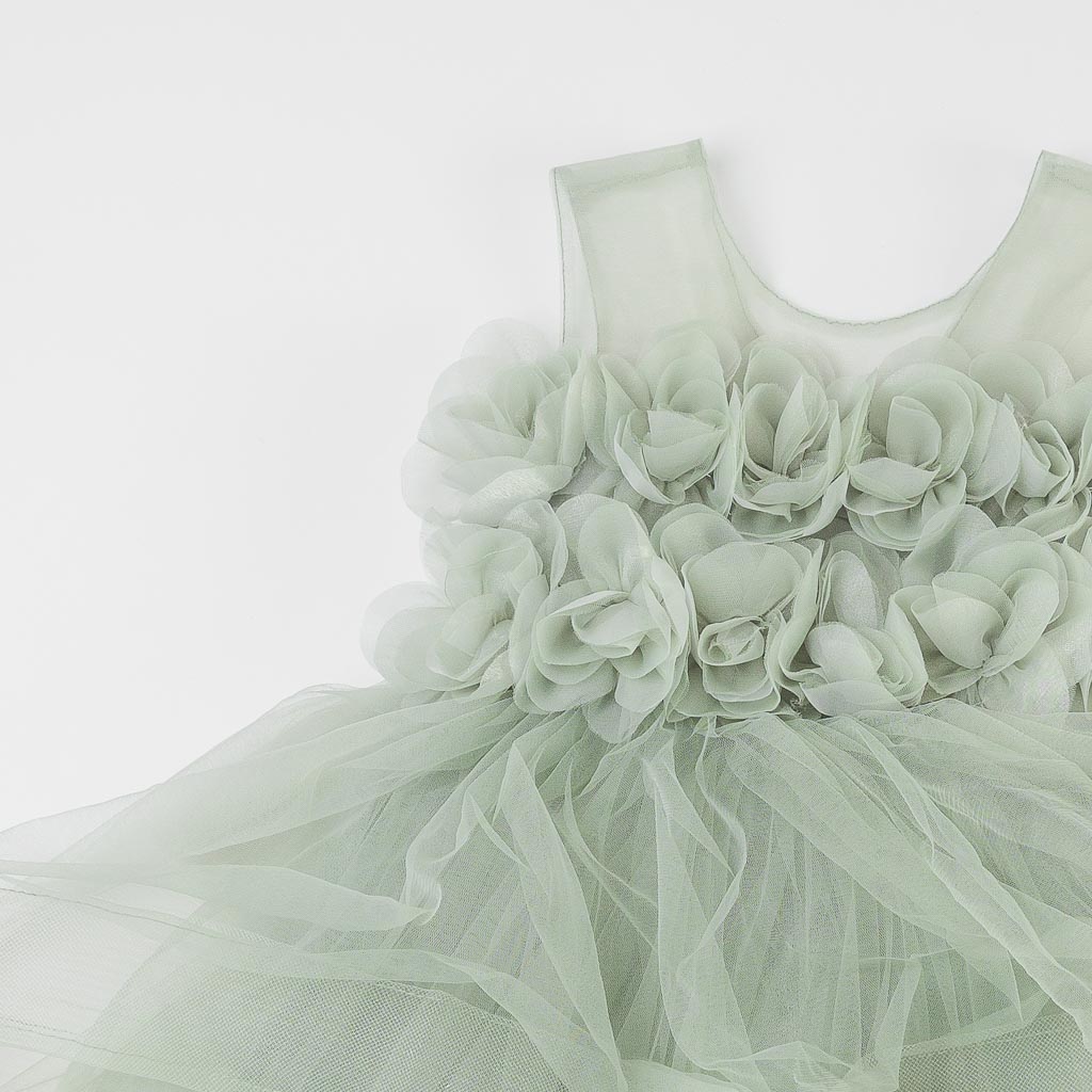 Παιδικο επισημο φορεμα με τουλι  Ayisig Flowers  Πρασινα