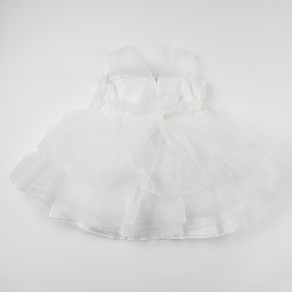 Детска официална рокля с тюл Ayisig Flowers Бяла