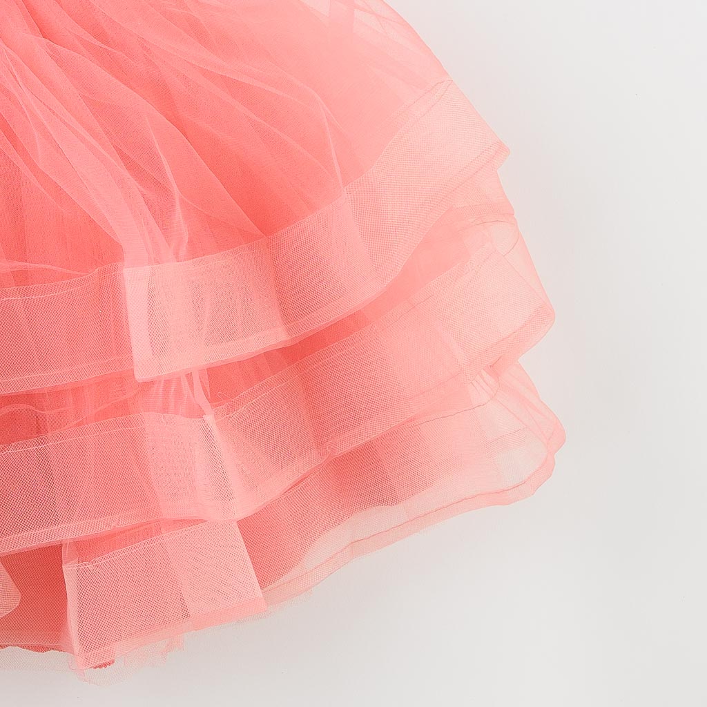 Παιδικο επισημο φορεμα με τουλι  Ayisig Flowers  Σκουρο ροζ