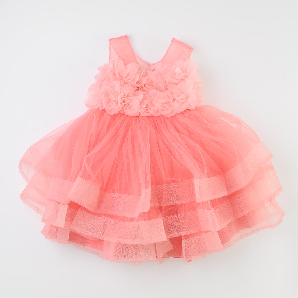 Παιδικο επισημο φορεμα με τουλι  Ayisig Flowers  Σκουρο ροζ