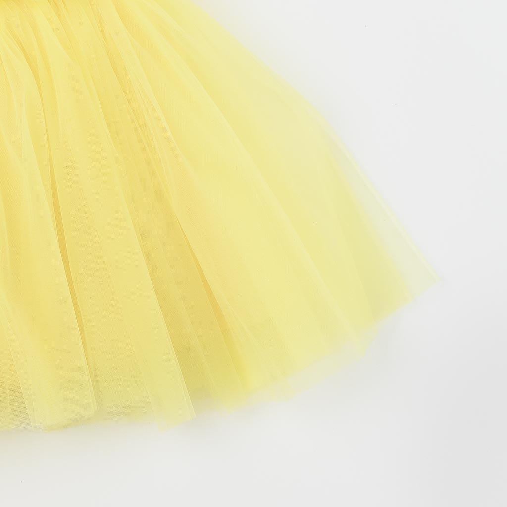 Детска официална рокля с тюл Ayisig Flowers Жълта