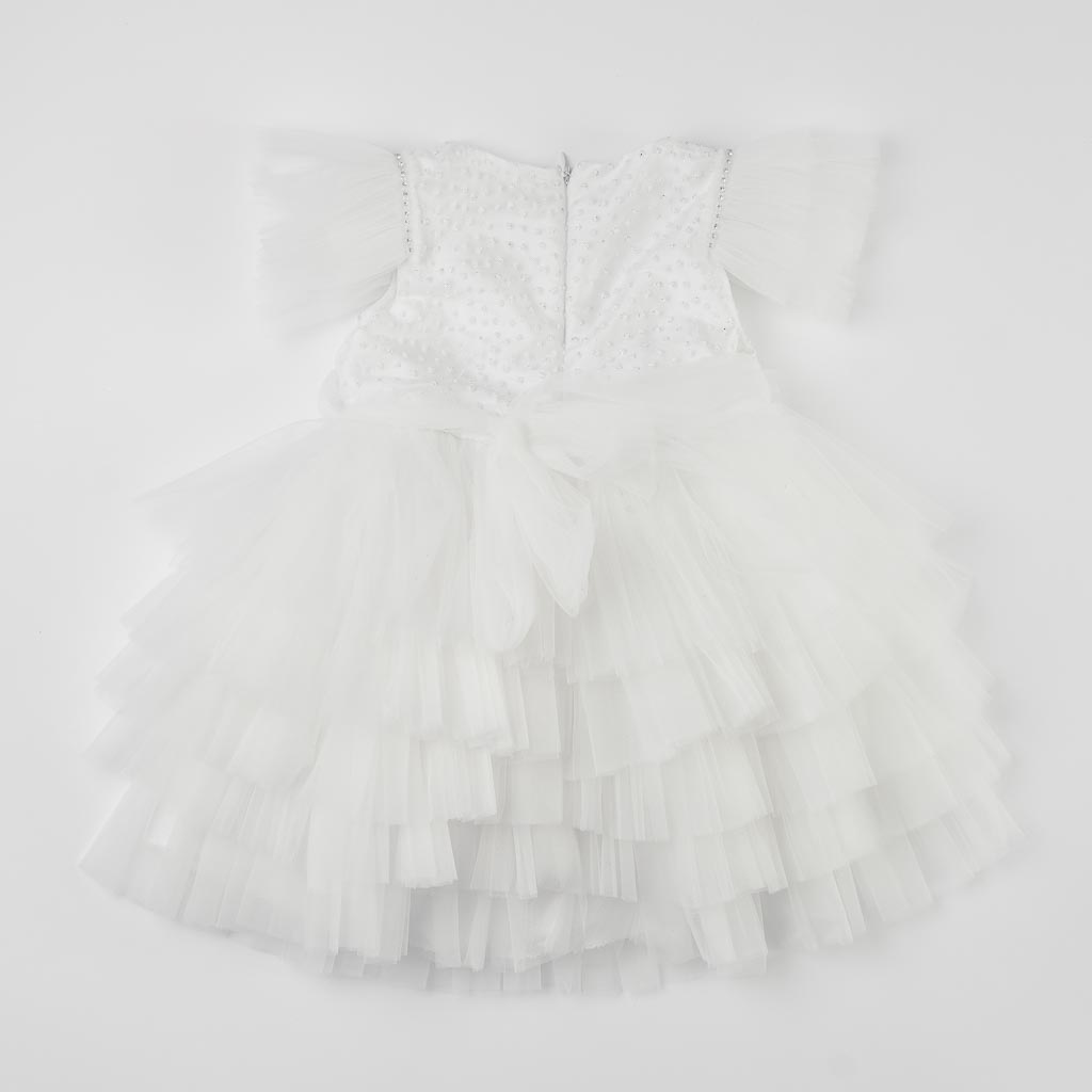 Детска официална рокля с тюл и брокат Sparkle - Бяла