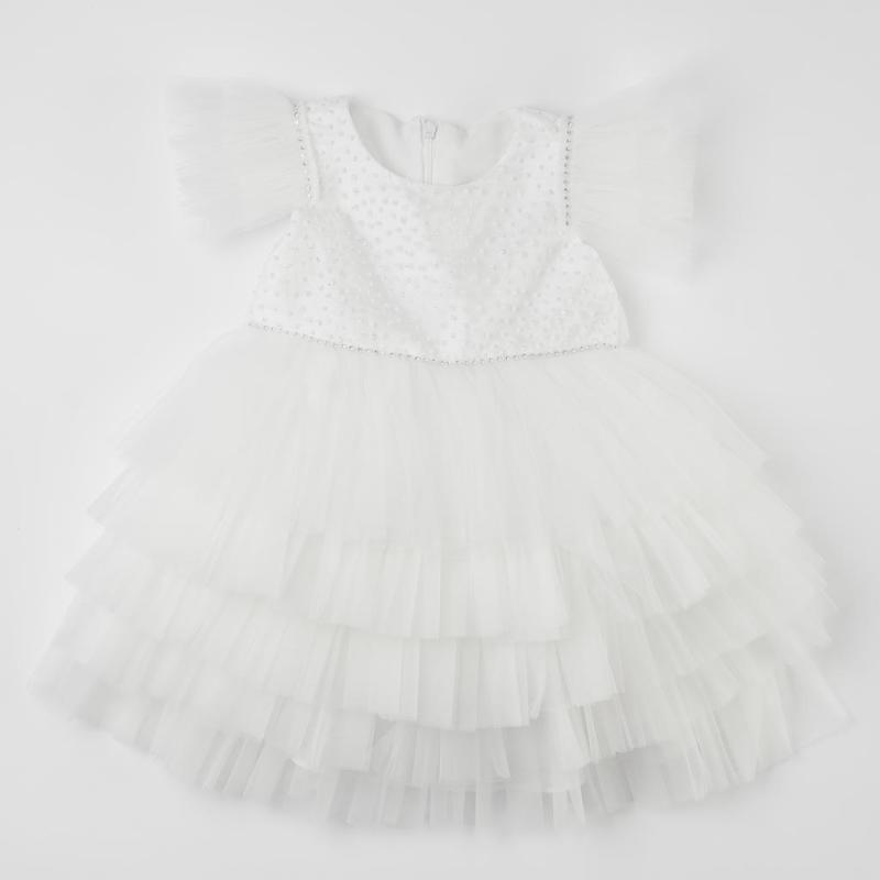 Παιδικο επισημο φορεμα με τουλι με μπροκάρ  Sparkle   -  ασπρα