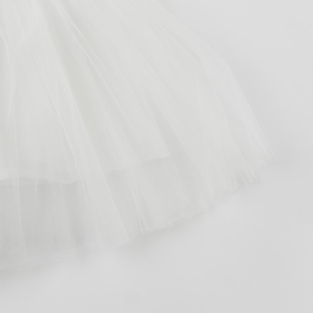 Παιδικο επισημο φορεμα  Ayisig Gentle Flower  με τουλι με διαμαντακια  буфан ръкав  ασπρα