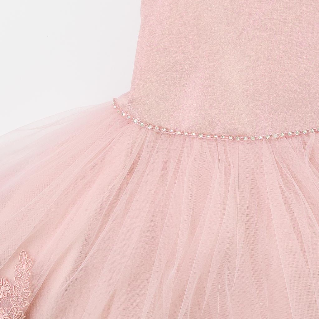 Детска официална рокля с дантела и диадема Pink Beauty - Розова