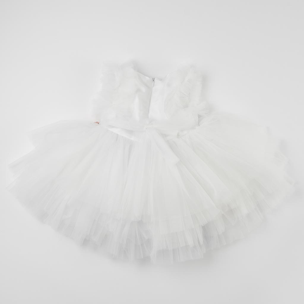 Детска официална рокля с дантела тюл и камъни Simply Gorgeous Бяла