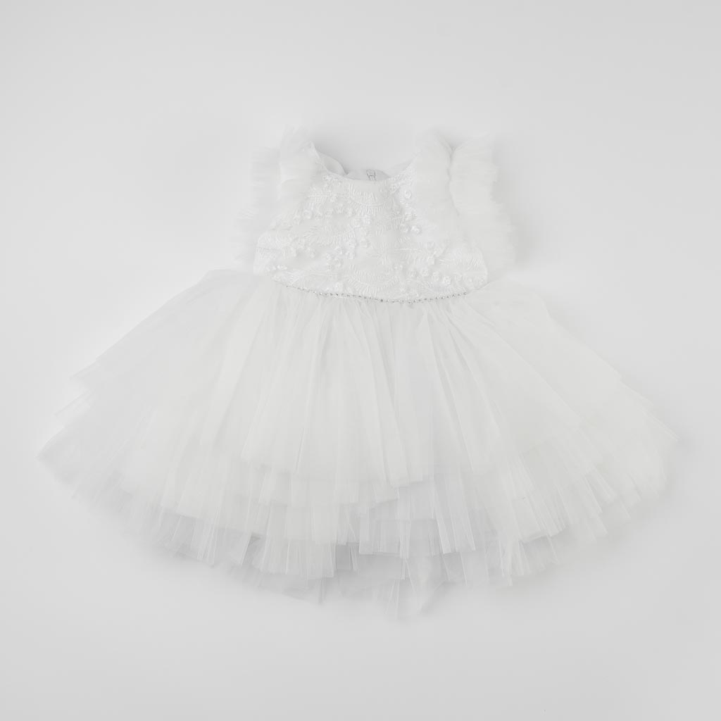 Детска официална рокля с дантела тюл и камъни Simply Gorgeous Бяла