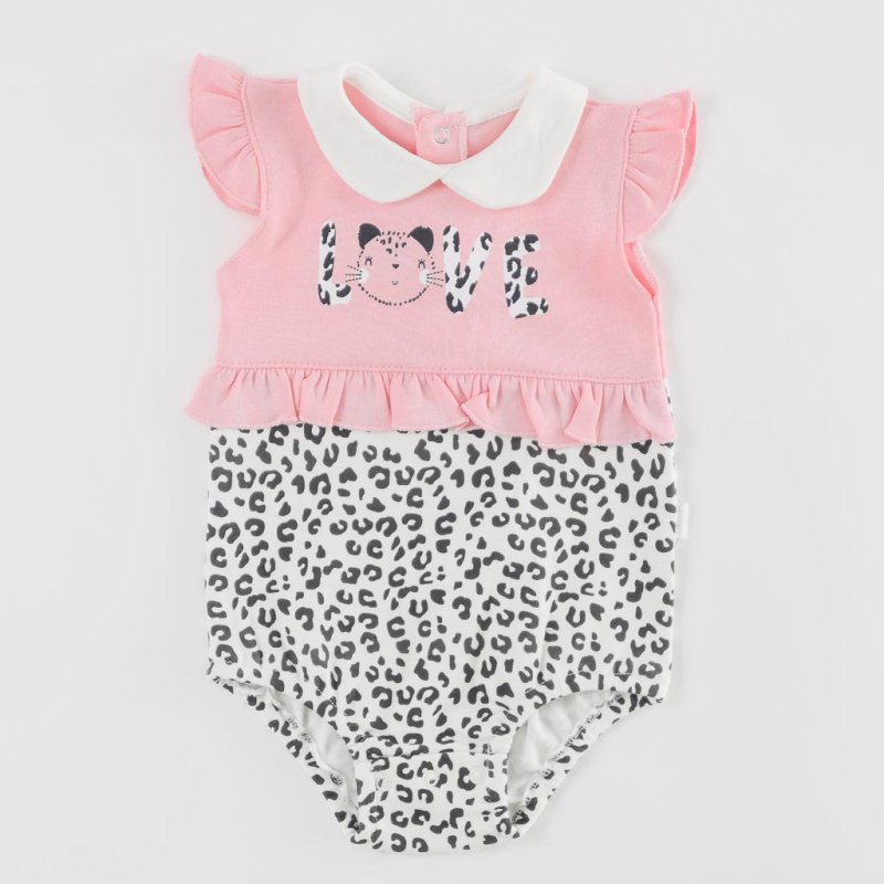Baby bodysuit with short sleeves For a girl  Ladi Cat Love  Pink