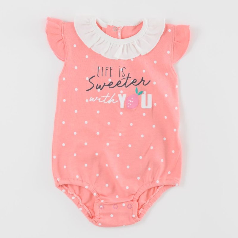 Baby bodysuit with short sleeves For a girl  Ladi Life Is Sweet With You  Peach