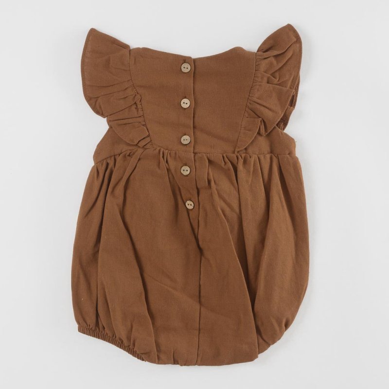 Baby bodysuit with short sleeves For a girl with a ribbon Brown