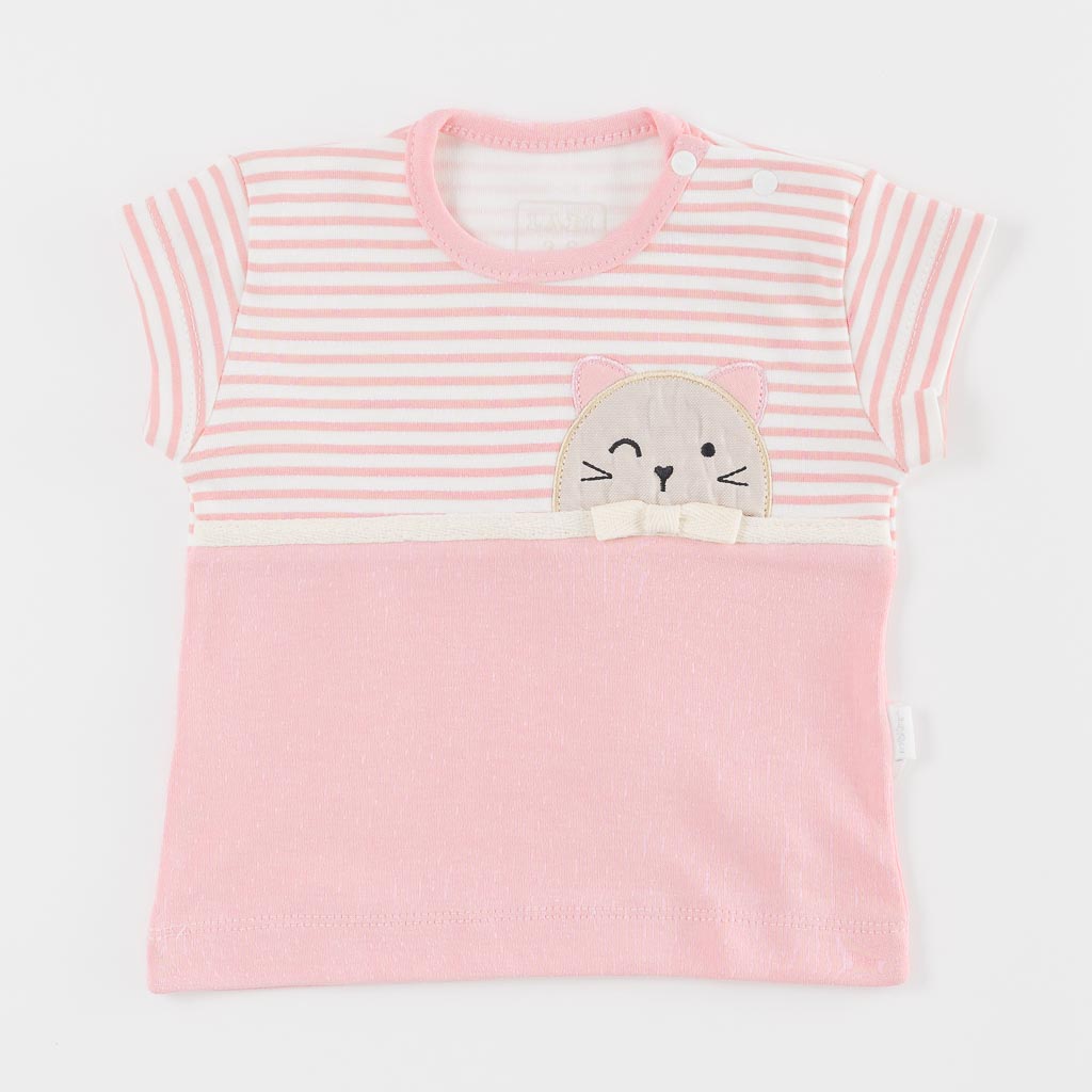 Βρεφικά σετ ρούχων Κοντομάνικη μπλούζα με Κολάν  3/4   Ladi Kitty  Ροζ