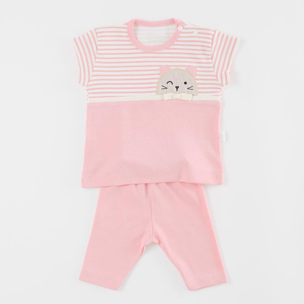 Βρεφικά σετ ρούχων Κοντομάνικη μπλούζα με Κολάν  3/4   Ladi Kitty  Ροζ