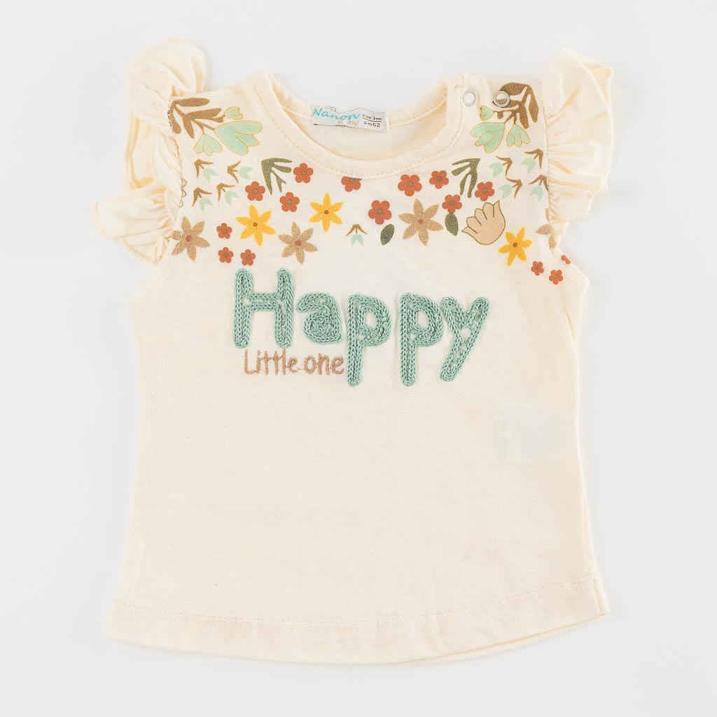 Бебешки комплект тениска и къси панталонки Happy Little One за момиче Кафяв