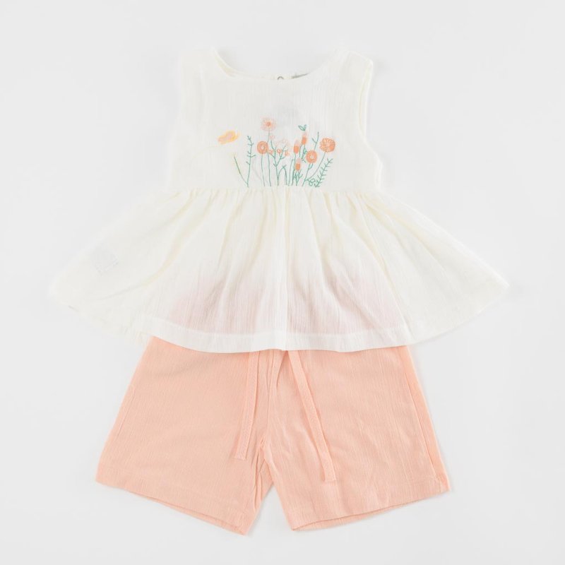 Бебешки комплект  момиче туника и къси панталонки Nanon Flower Baby Бял