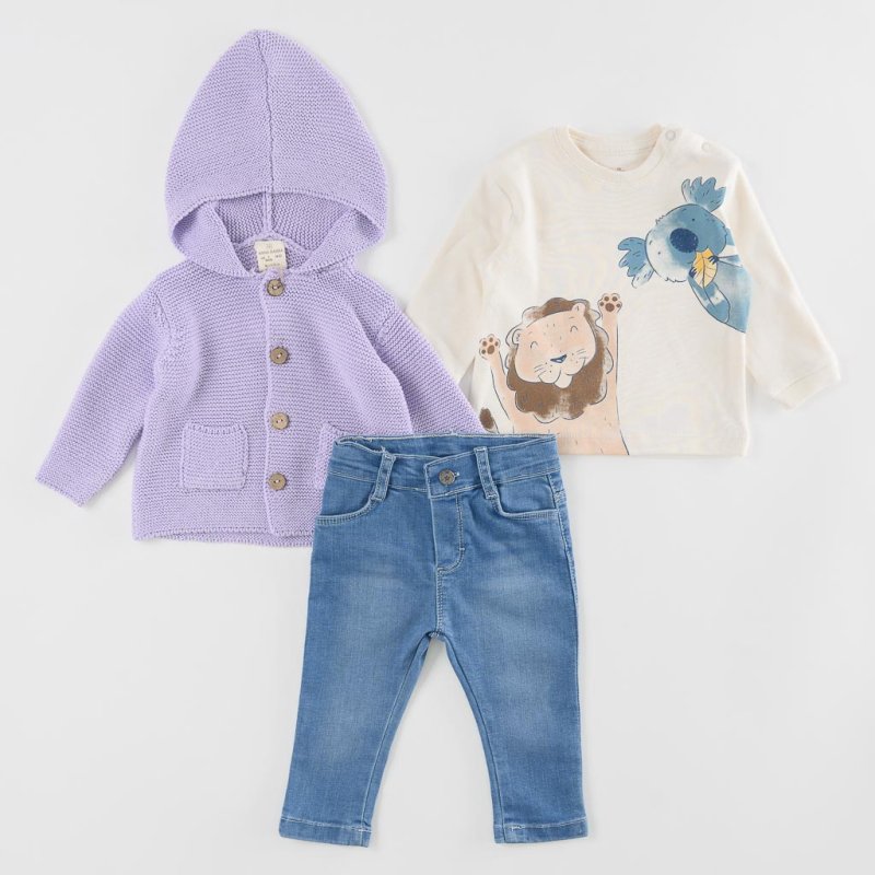Baby set Shirt Jeans and Sweater vest For a girl  Anna Babba Happy  Purple