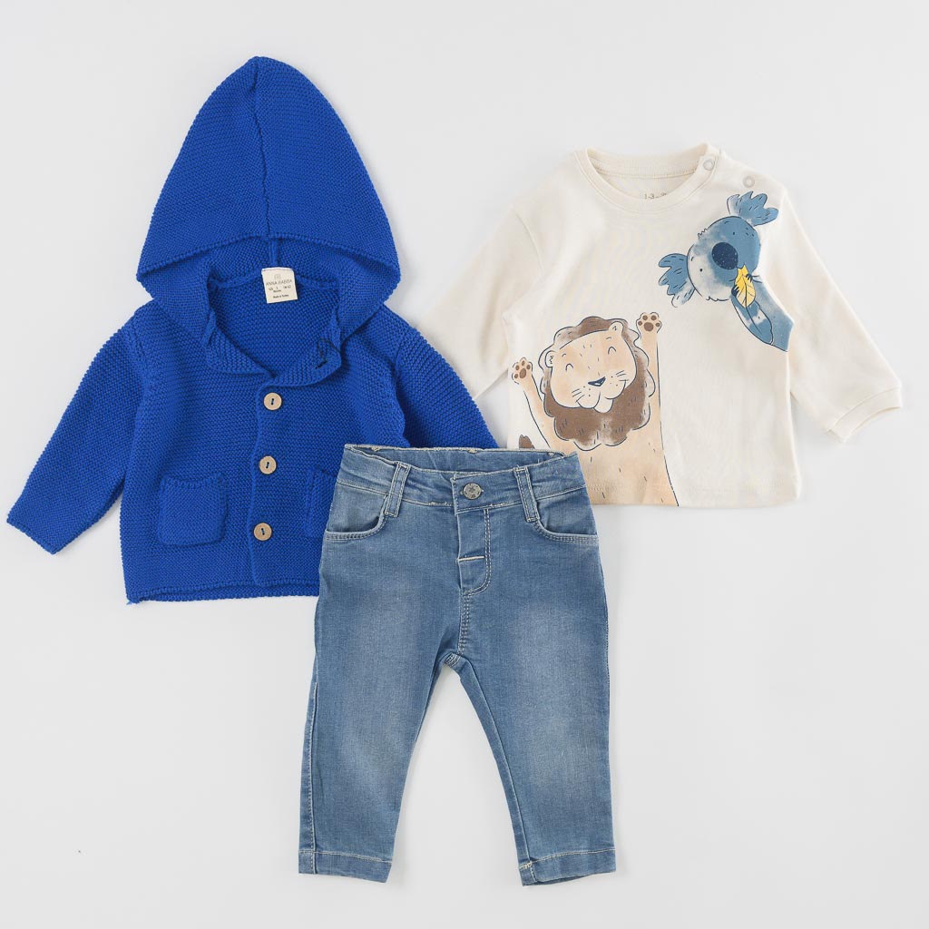 Set pentru bebeluși Bluză Blugi şi Vestă tricotată Pentru băiat  Anna Babba Happy  Albastru