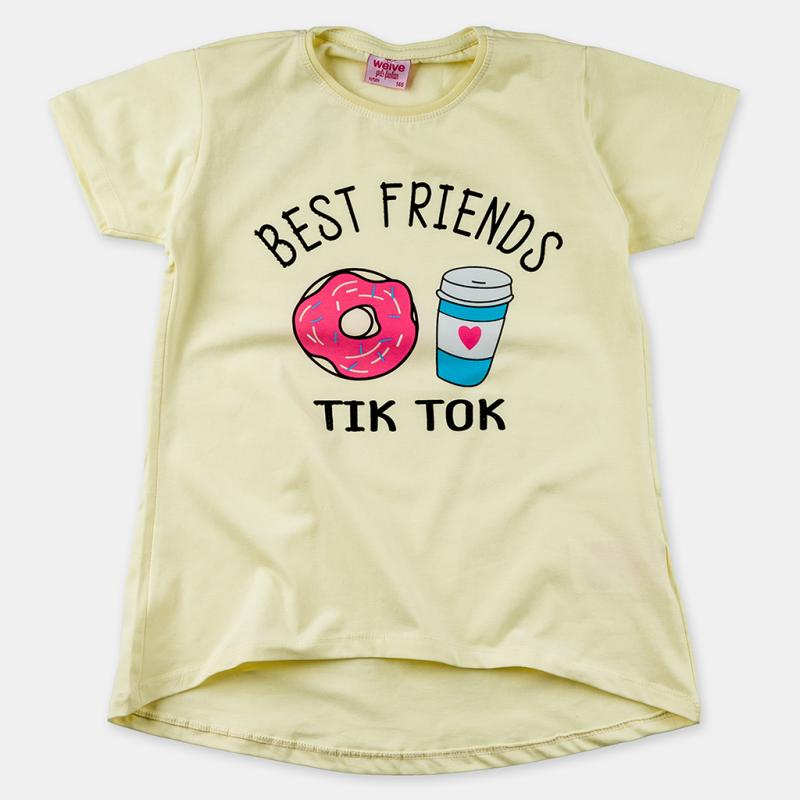 Детска тениска  момиче Best friends TIK TOK - Жълта