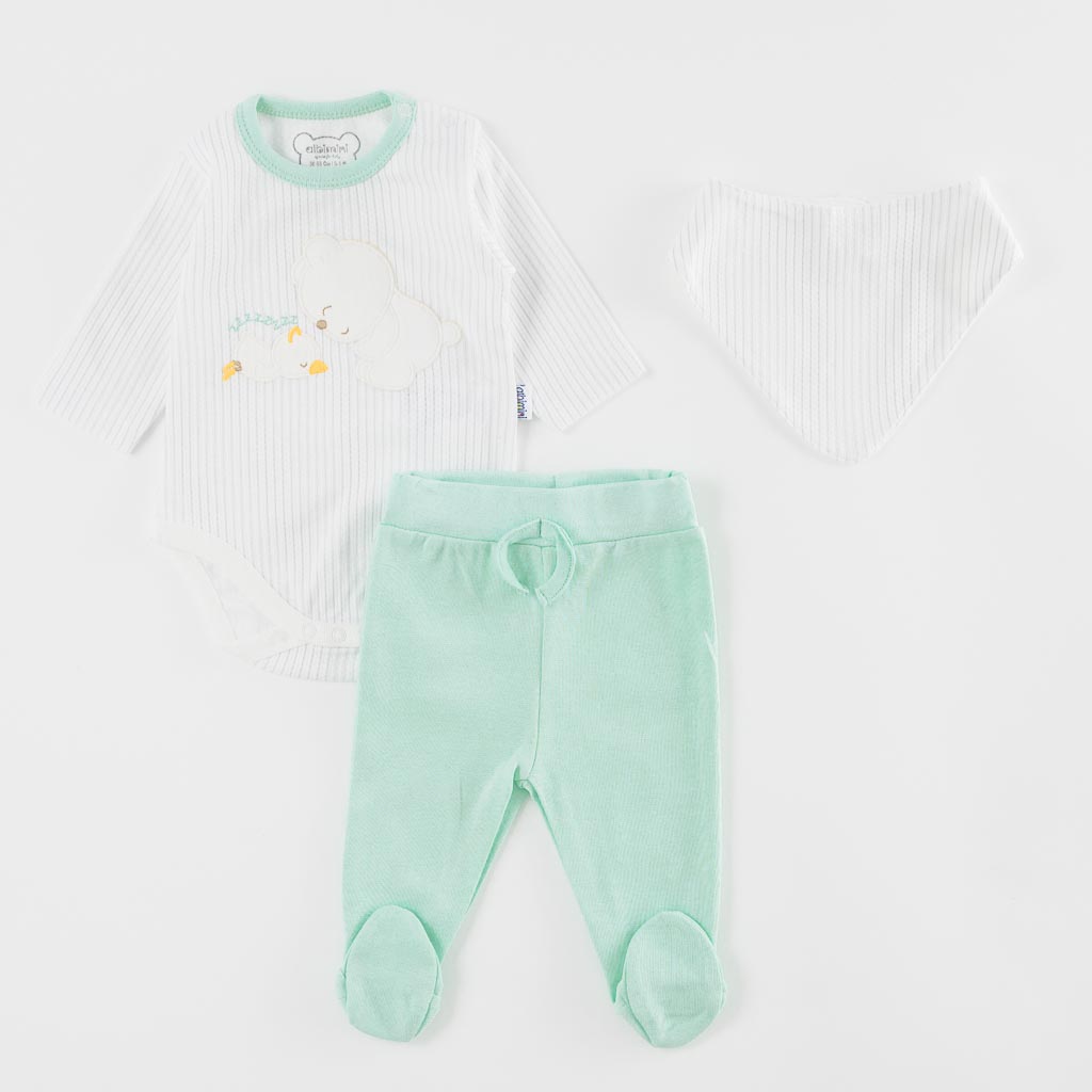 Бебешки комплект за момче боди ританки и лигавник Sleep Baby Sleep Зелен