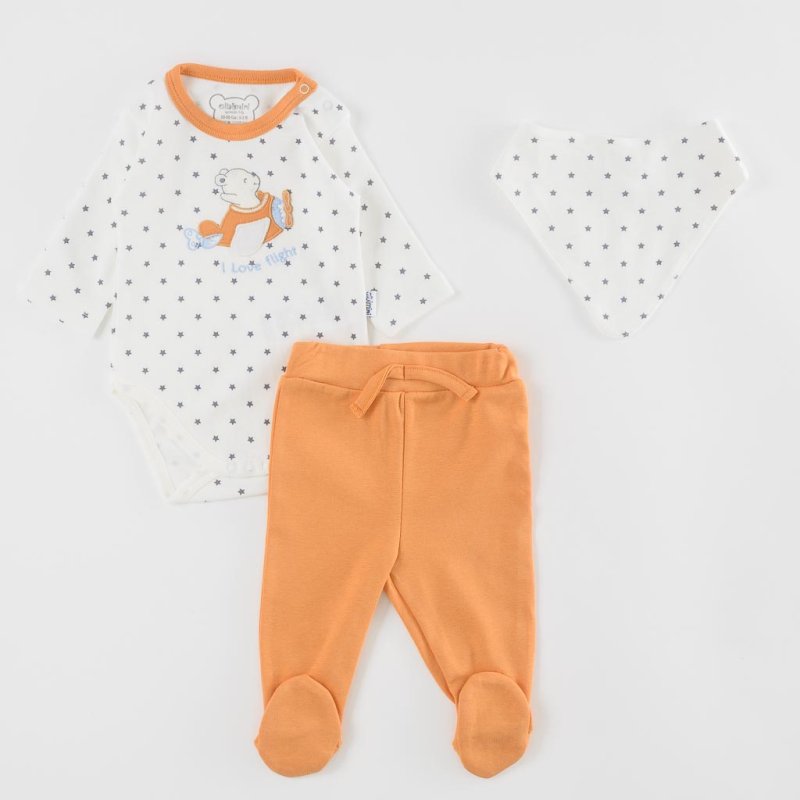 Baby set For a boy Bodysuit baby pants and bib  I Love Flight  Orange