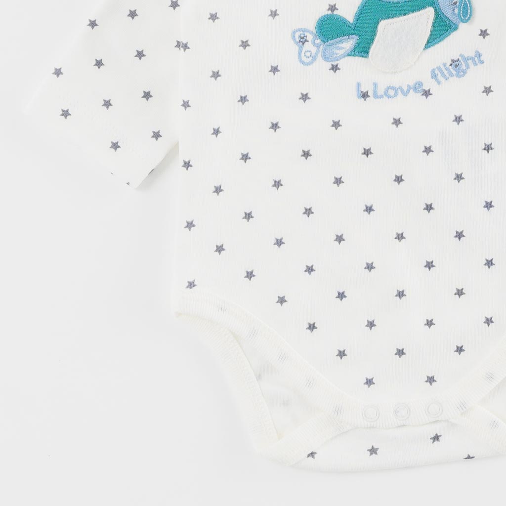 Baby set For a boy Bodysuit baby pants and bib  I Love Flight  Turquoise