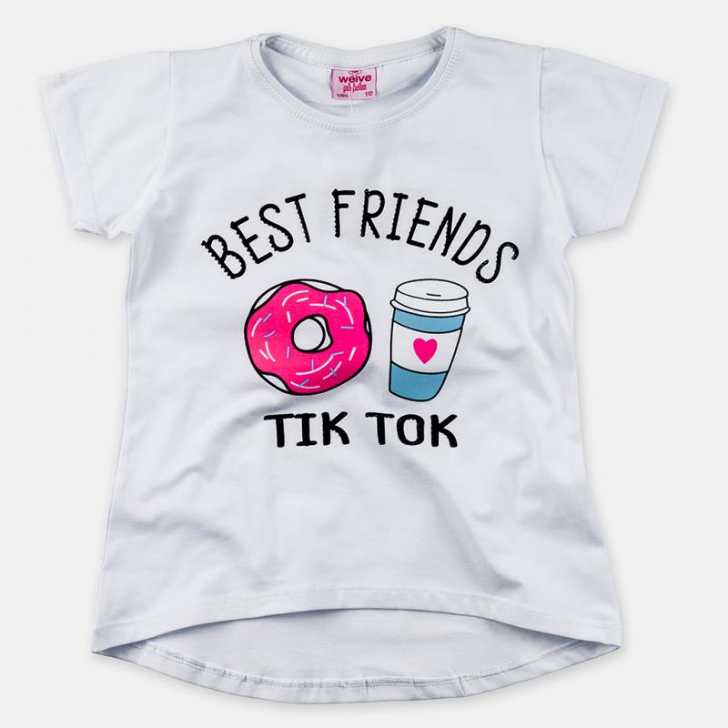 Tricou copii Pentru fată  Best friends TIK TOK   -  Albă