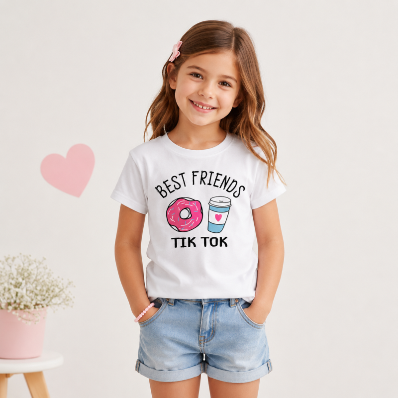 Детска тениска  момиче Best friends TIK TOK - Бяла