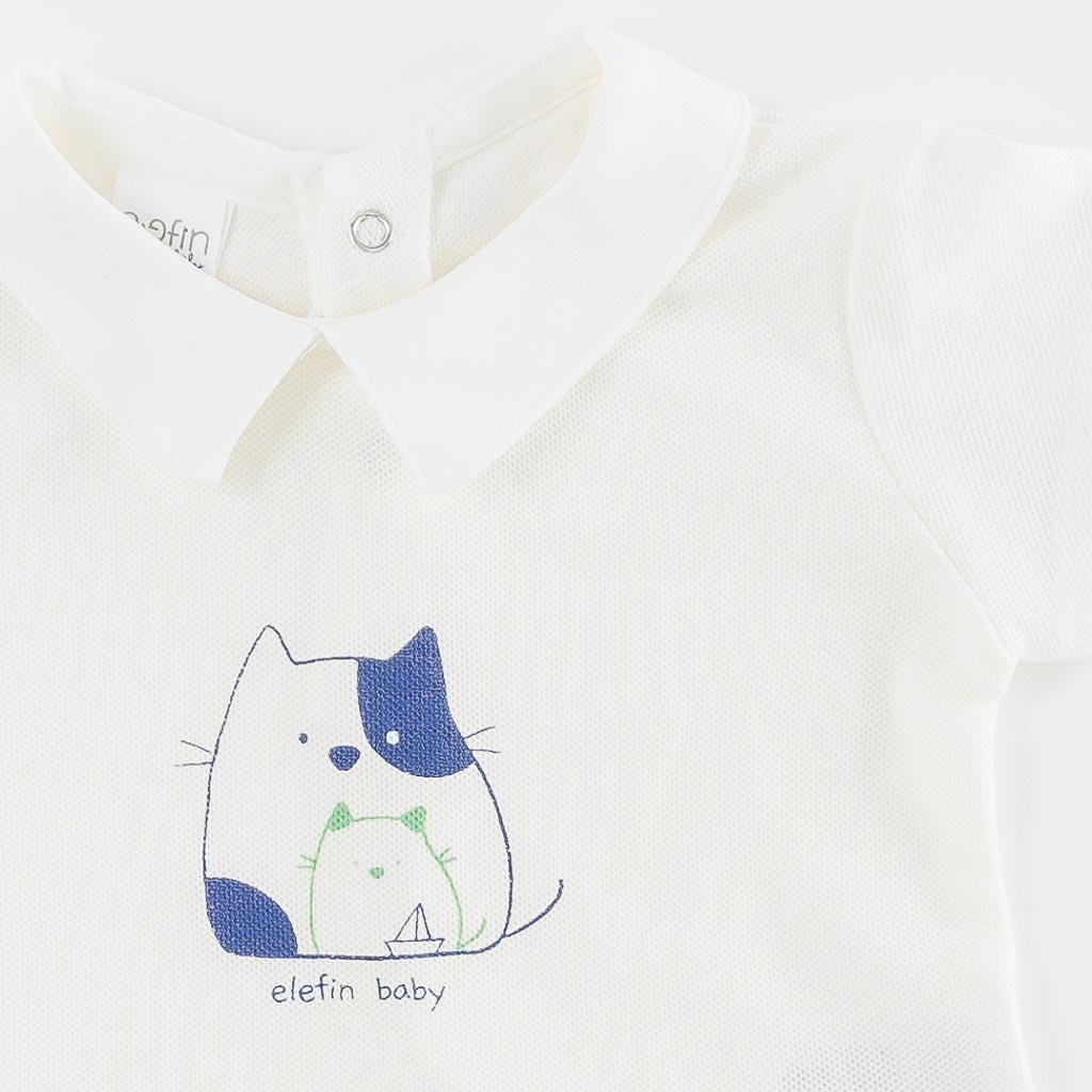 Бебешки комплект за момче тениска и къси панталонки с тиранти Cats Зелен