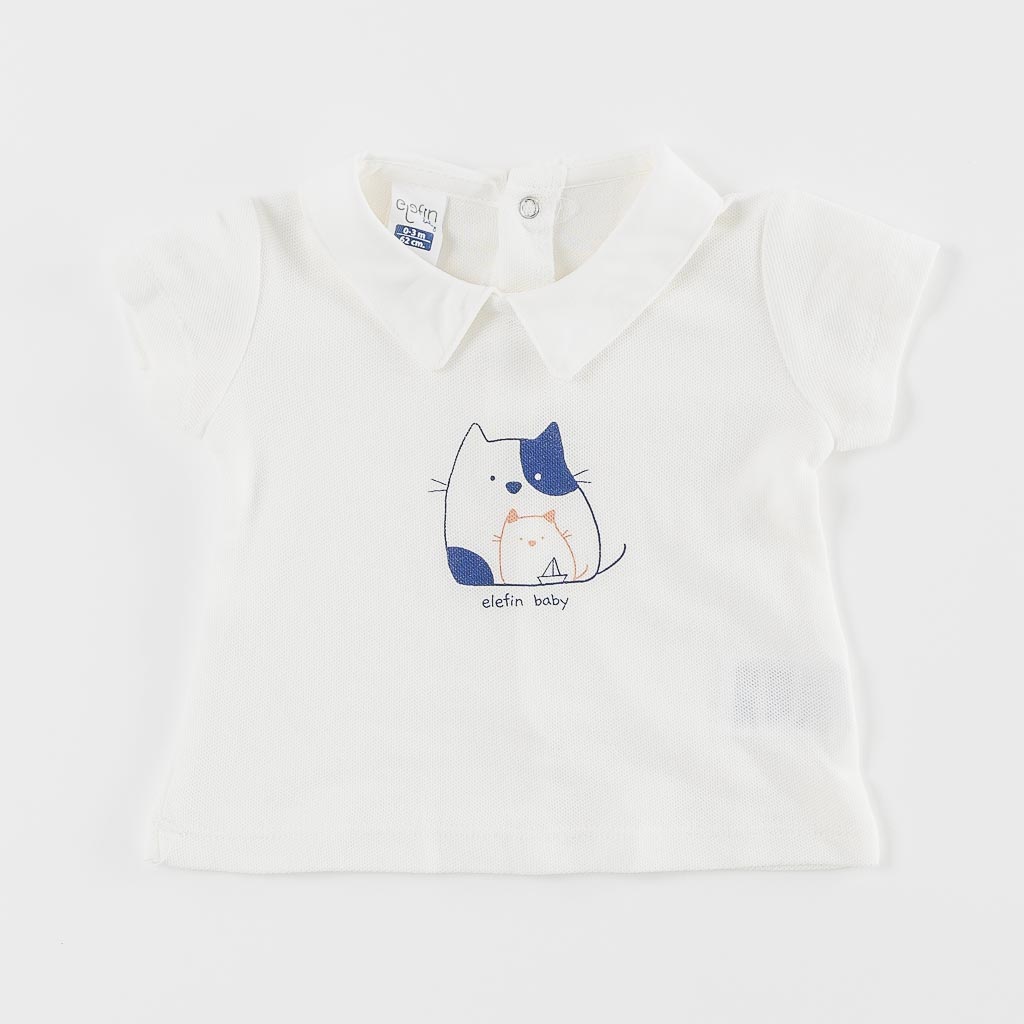 Бебешки комплект за момче тениска и къси панталонки с тиранти Cats Бежов