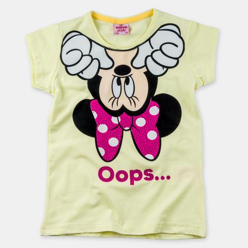 Детска тениска за момиче с щампа Mouse - Жълта
