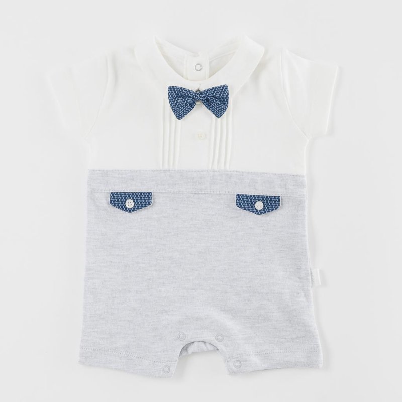 Baby overalls with short sleeves For a boy  Ladi  with a bow tie Gray