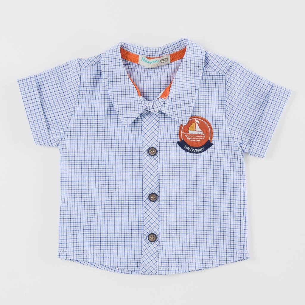 Детски комплект за момче риза с къс ръкав и къси панталонки Boat Baby Син