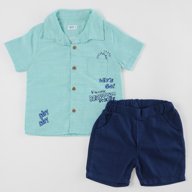 Childrens clothing set For a boy Shirt with short sleeves and shorts  Iggy Lets Go  Blue