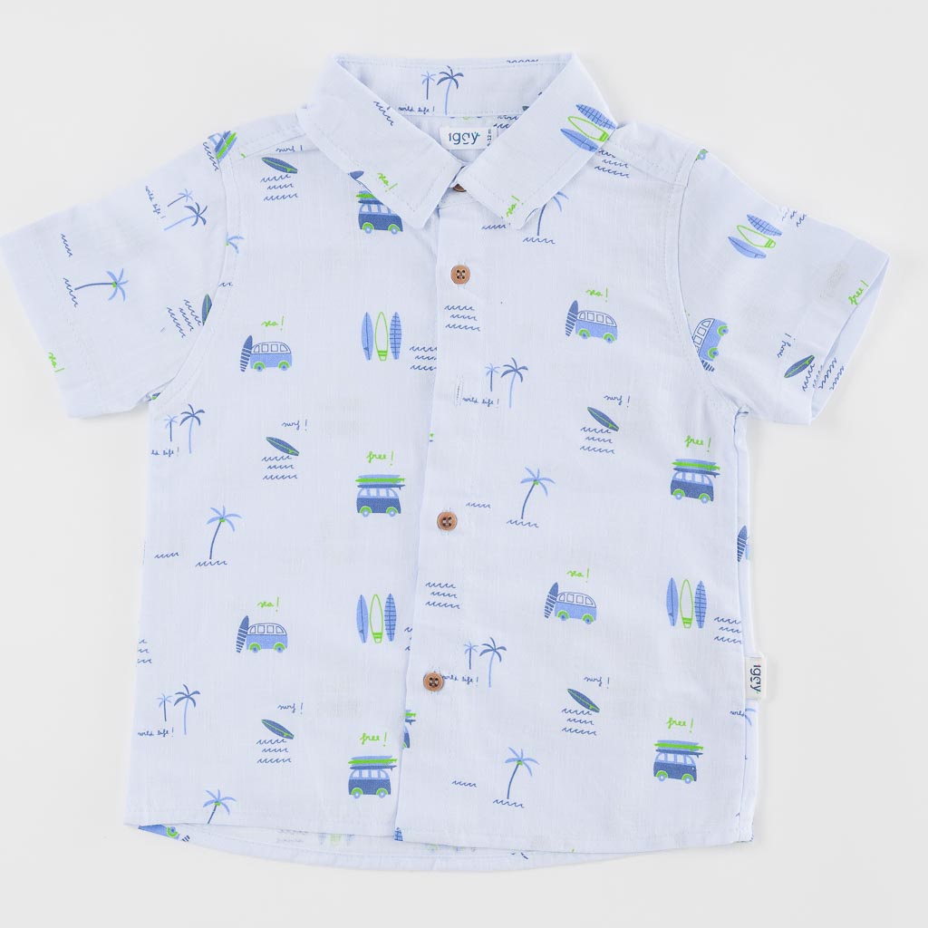 Детски комплект за момче риза с къс ръкав и къси панталонки Iggy Surf Син