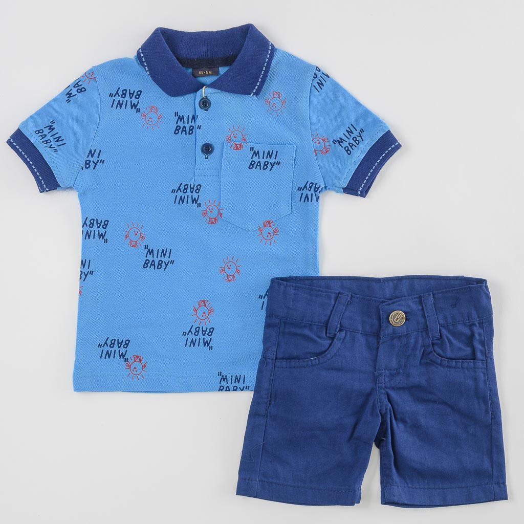 Παιδικό σετ Για Αγόρι Κοντομάνικη μπλούζα με γιακα με κοντο παντελονι  Mini Baby  Μπλε