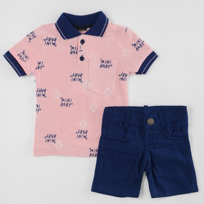 Παιδικό σετ Για Αγόρι Κοντομάνικη μπλούζα με γιακα με κοντο παντελονι  Mini Baby  Ροζ