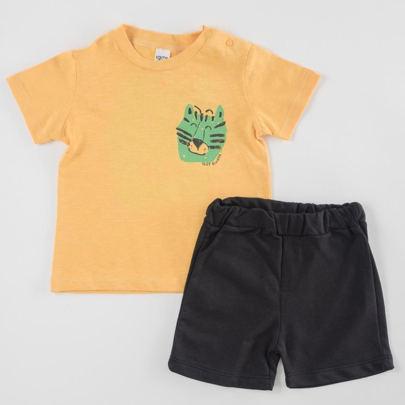 Бебешки комплект тениска и къси панталонки  момче Iggy Tiger Жълт