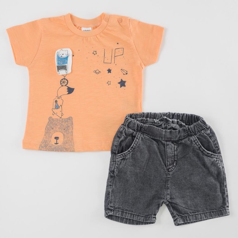 Бебешки комплект тениска и къси дънкови панталонки  момче Iggy Up Оранжев