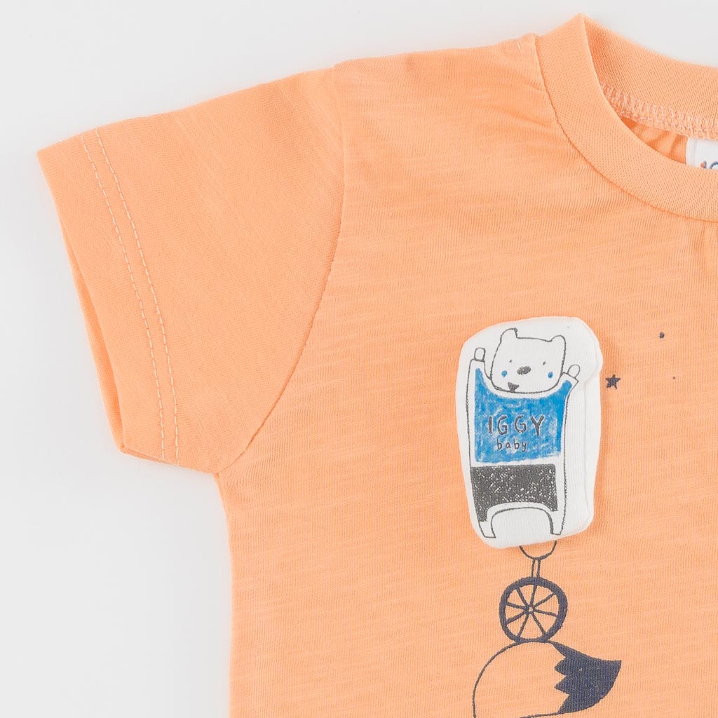 Бебешки комплект тениска и къси дънкови панталонки за момче Iggy Up Оранжев